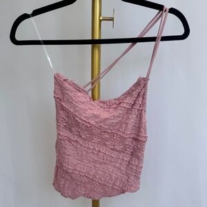 CottonOn Pink Lacey Textured One Shoulder-Strap Top
